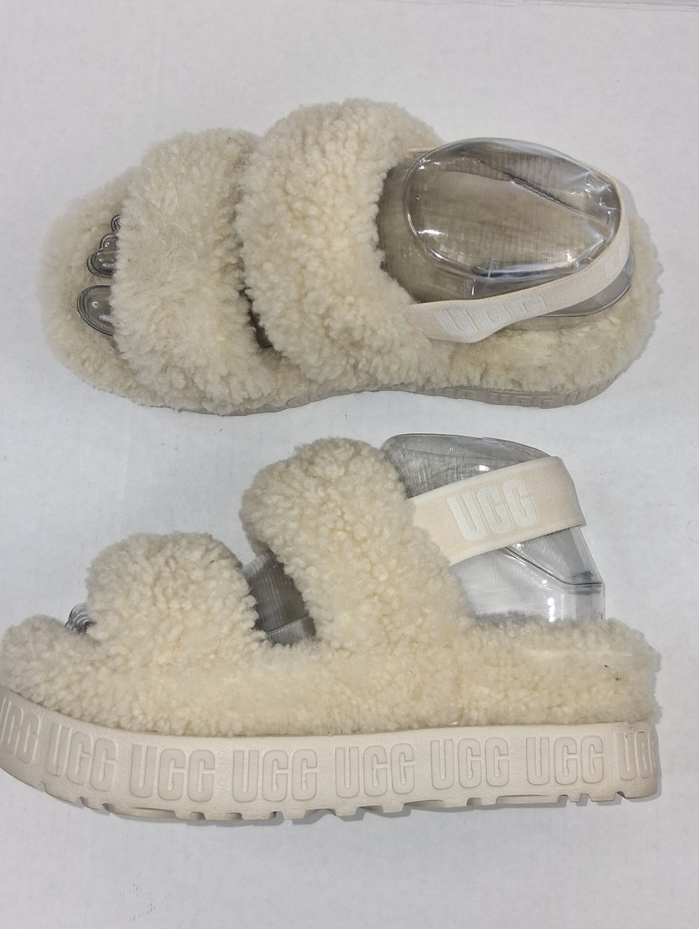 UGG Cream Off White Oh Fluffita Slingback Shearling Sandals